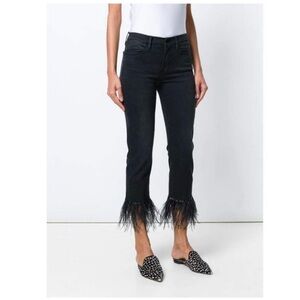 FRAME denim Le High Straight‎ Feather-trimmed Jeans In Black Size 24